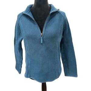 Cabelas Small S Women's Waffle Knit Thermal Top 1/4 Quarter Zip Teal Blue Gorp